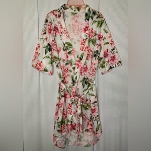 Show Me Your Mumu Lightweight Robe w Waist Tie O/S Pink Floral Print Large